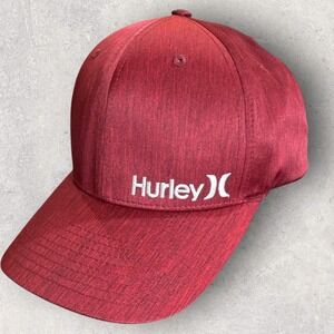 Hurley Flexfit Baseball Hat L-XL Maroon Heathered Red Corp TexturesLogo Cap
